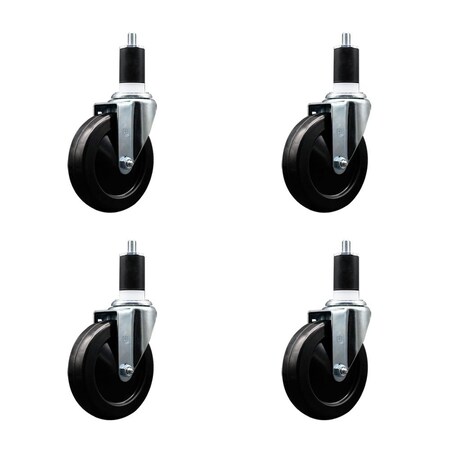 Service Caster 5'' Hard Rubber Wheel Swivel 1-1/2'' Expanding Stem Caster, 4PK SCC-EX20S514-HRS-112-4